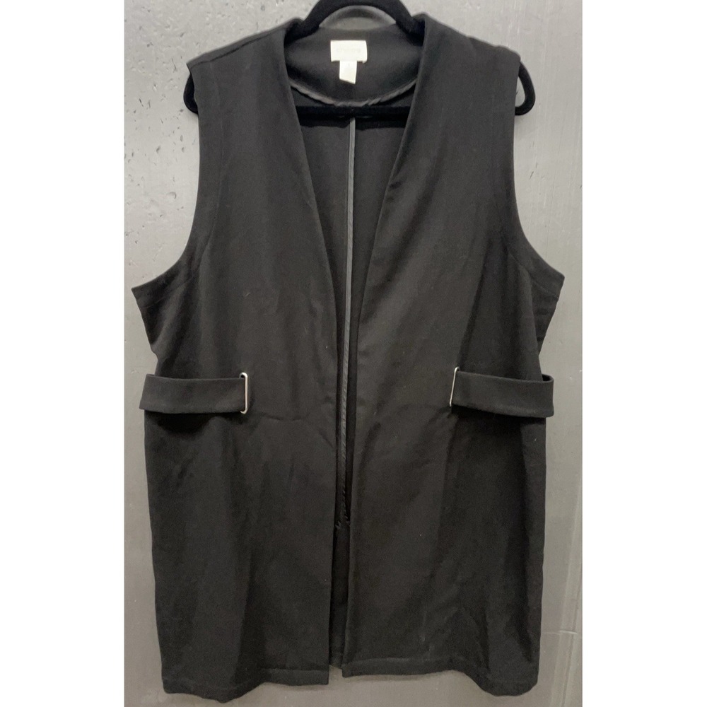 Chicos Vest Sz 3 /XL Black Long Line Open Casual Business Chic Sleeveless Blazer